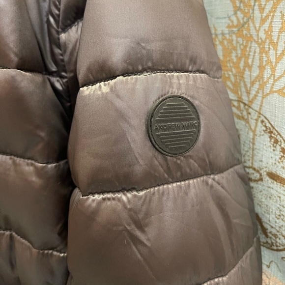 Andrew Marc Womens Puffer Silver Shiny Winter Jacket Faux Fur Hooded Lg Zip - Picture 8 of 12